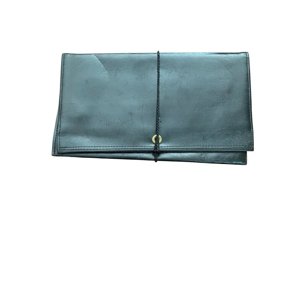 Amity Foldable Jewelry Holder Black Leather Case Organizer Travel Vintage